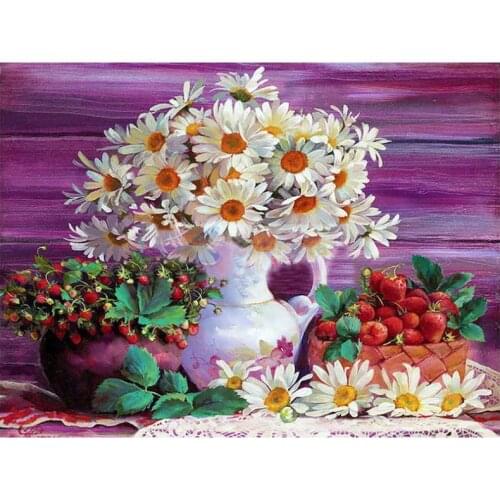 Full square diamond embroidery painting daisy vase mosaic art flower diamond dotz rhinestone sticker wall paper decor needlework