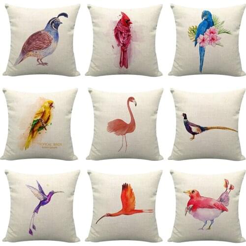 Colored Bird Printed Cushion Cover Beautiful Animal Decor Linen Pillow Covers Living Room Sofa Seat Furnishings Throw Pillowcase