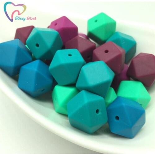 Baby Beads Accessories 10 PCS Red Wine French Plum Biscay Bay Colors Combo 17MM Geometry Hexagonal Silicone Chewable Soft Beads
