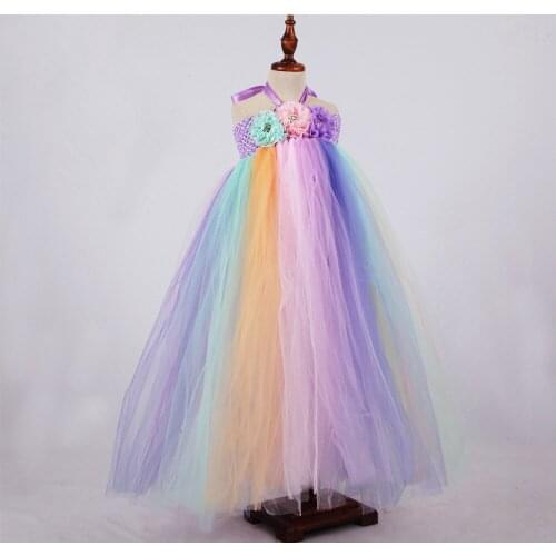 Flower Girl Unicorn Fluffy Tutu Dress Baby Unicorn Theme Birthday Party Costume Girl Halloween Rianbow Unicorn Dresses