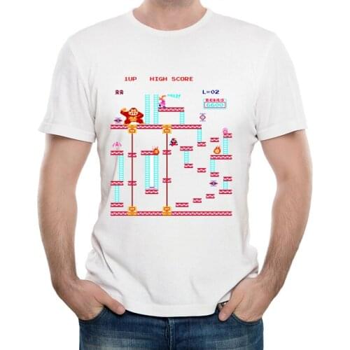 Summer Men Casual T Shirts Donkey Kong Elevator Stage T-Shirt Brand Clothing Mans Wear Short Sleeve Slim T-Shirts Tops Tees