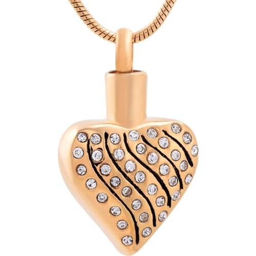 IJD9242 Newest Heart Shape Cremation Necklace With Crystal ,Stainless Steel Memorial Urn Jewelry Ashes Holder Keepsake Pendant