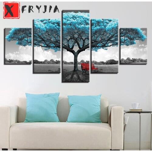 5pcs 5D square round stones Abstract Blue Big Tree Red Chair Pictures Landscape full diamond embroidery crystal diamond painting