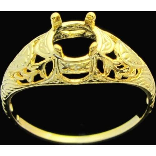 HELON 5.5-6mm Round Semi Mount Engagement Ring Setting Solid 14k Yellow Gold Wedding Women Art Nouveau Vintage Fine Jewelry Ring