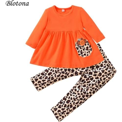 Blotona 2Pcs Children Halloween Tracksuit, Long Sleeves Pullover + Leopard Print Elastic Waist Pants for Girls, 6Months - 4Years