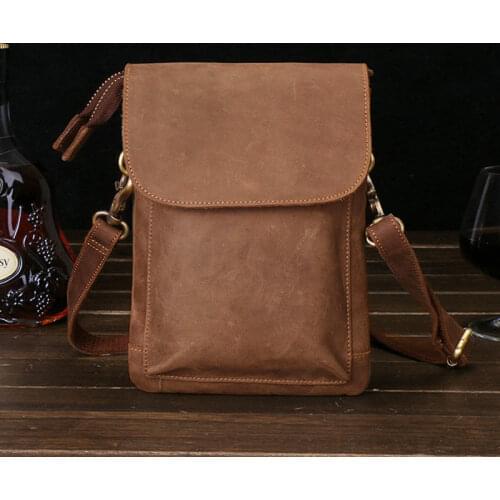 Crazy Horse Leather Shoulder Bag Men Messenger Phone Bag Purse Fanny Waist Packs Bum Bag Leg Cigarette Pouch Male Travel Handbag
