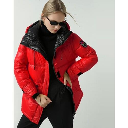 Winter 2019 new style hooded shiny surface down jacket mountain climbing sports windproof thick jacket female short style coats