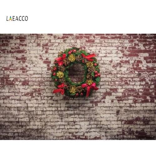 Laeacco Old Vintage Brick Wall Christmas Wreath Party Baby Portrait Photographic Background Photo Backdrop For Photo Studio