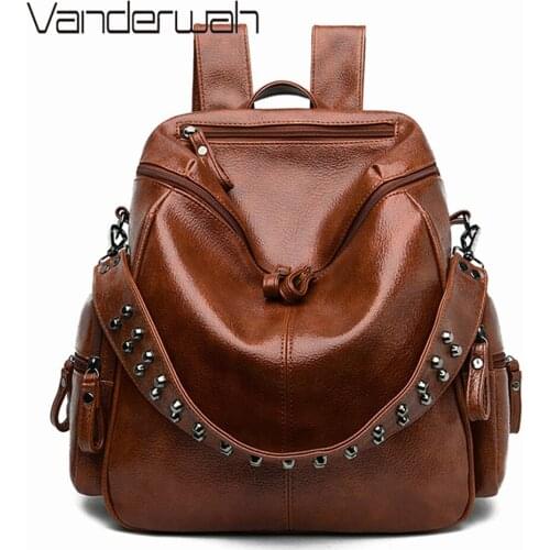 Multifunction Women Backpack Female Large Capacity Backpacks Retro School Bags For Girls Rivet Punk Casual Shoulder Bag Mochilas