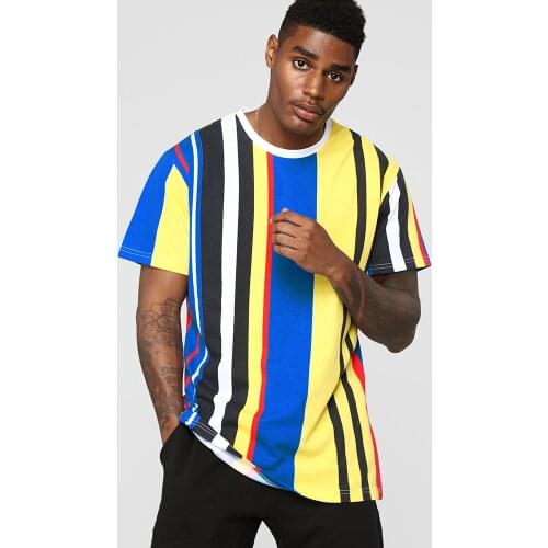 2021 Summer Mens T Shirts British Style Loose O-Neck Short Sleeve Fashion Contrast Color Striped Tee Shirt Homme Plus Size