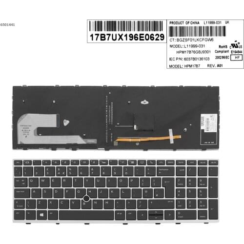 Laptop New Replacement UK Layout Keyboard for HP EliteBook 850 G5 755 G5 850 G6 Silver Frame with Backlit Point