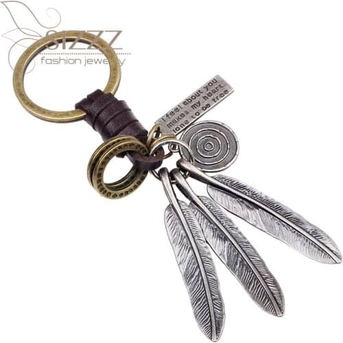 SIZZZ 2019 New original leaf creative personality woven leather alloy keychain for women/men