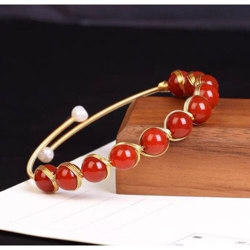 2021 New Handmade Natural Red Agate Crystal Bracelet for Women 14KGF Bracelets Bracelete Feminino Fine Jewelry Gift
