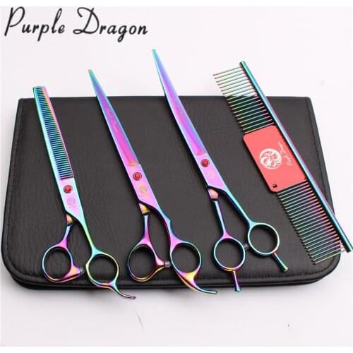 UP-4Pcs 8" 22cm Multi-color Purple Dragon Grooming-for-dog Cutting Shears Thinning Scissors Pets Hair Clippers Kit Add Bag Z3005