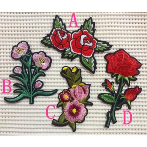 Dyed yarn polyester embroidery flora patch, iron-on bag, shoes and garment patches,AB170413B
