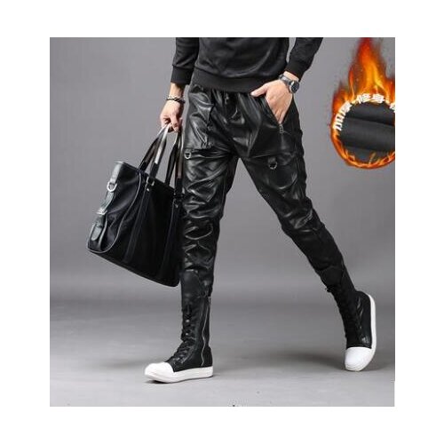 Autumn winter personality leather trousers mens pants casual harem pant mens feet trousers fashion pantalon homme street novelty