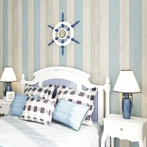 Wood Grain PVC Waterproof Self-adhesive Vinyl Wall Paper Mediterranean Striped Wallpaper For Bedroom Wall Stickers Home Decor 5M
