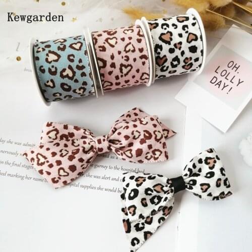 Kewgarden Leopard Fabric Ribbon 1" 1-1/2" 25mm 38mm Handmade Tape Crafts DIY Hair Bow Tie Make Sewing Accessories 10 Yards