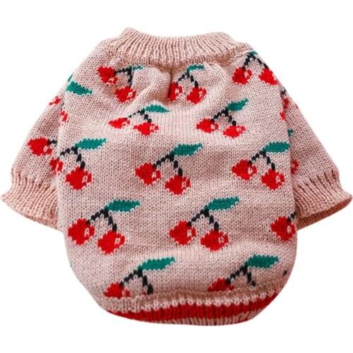 Dogs Sweater Cherry Print Checkered Dog Sweaters for Small Dogs Warm Love Sweaters Skirt Dachshund Chihuahua Corgi