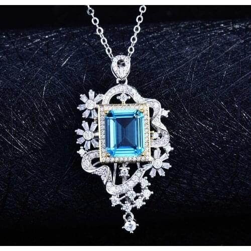 CIZEVA Vintage Fashion Square Cut AAAAA Zircon Pendant Necklace S925 Silver Charms Choker Sweater Necklace Party Jewelry