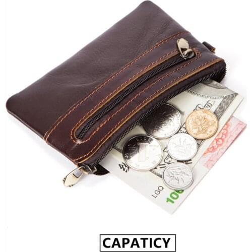 Vintage Small Coin Purse Mini Slim Wallet Men Genuine Leather Pouch Casual Little Bag Zipper Pocket Key Money Card Bags For Men
