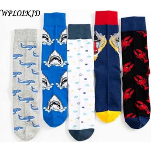 [WPLOIKJD]Harajuku Hip Hop Streets Clouds/Sharks/Whales/Monkeys/Lobsters Happy Socks Men Printing Skarpetki Men Socks Meias