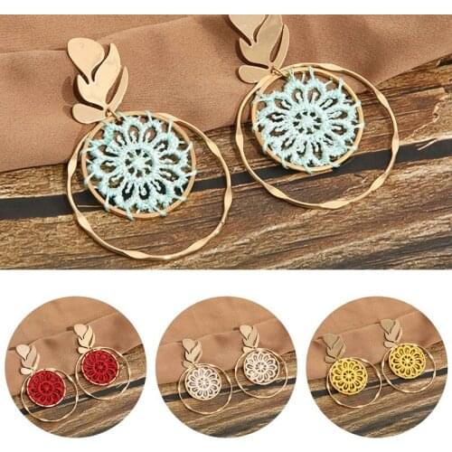 2021 New Korea Handmade Wooden Straw Woven Rattan Vine Braid Women Earrings Geometric Large Circle Long Drop Earrings