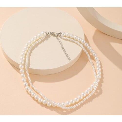 Fashion Choker Necklace Women Simulated Pearl Chunky Jewelry Double Layer Beads Collar Necklaces For Women