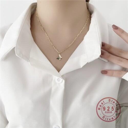 HI MAN 925 Sterling Silver Nordic Personality Butterfly Pendant Necklace Women Sweet Romantic Daily Wear Jewelry