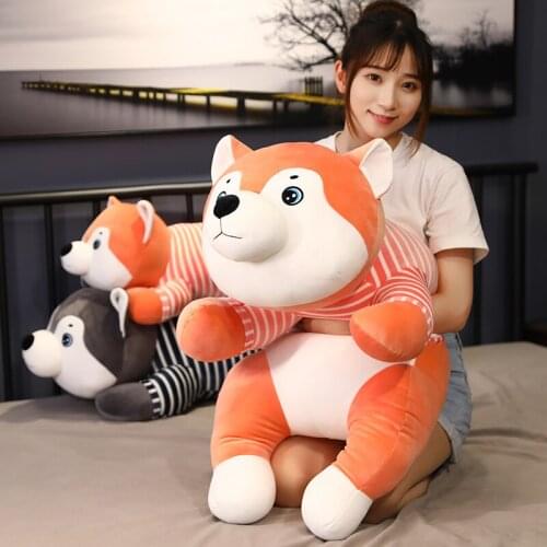 1pc 80/100/120CM Cute Stuffed Lying Husky Plush Toys Cartoon Soft Animal Dog with Clothes for Kids Children kawaii Birthday Gift