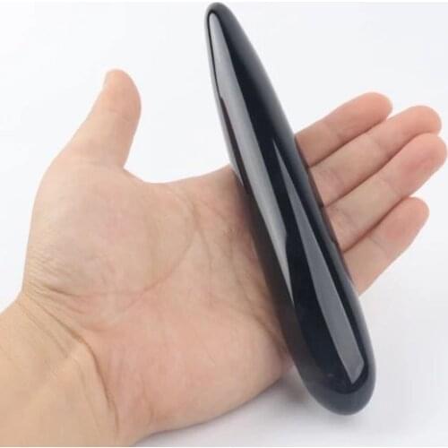 MOKAGY 17cm-18cm Hand Carved Natural Black Obsidian Stone Crystal Quartz Massager Wands 1pc
