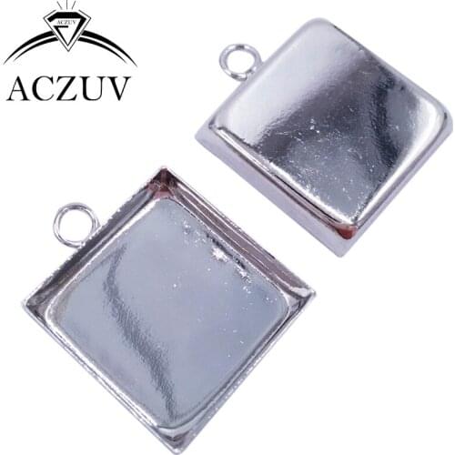 100pcs Rhodium Plated 16mm 18mm 20mm 25mm Square Bezel Pendant Blank Tray Cabochon Base Settings Jewelry Findings SPB004