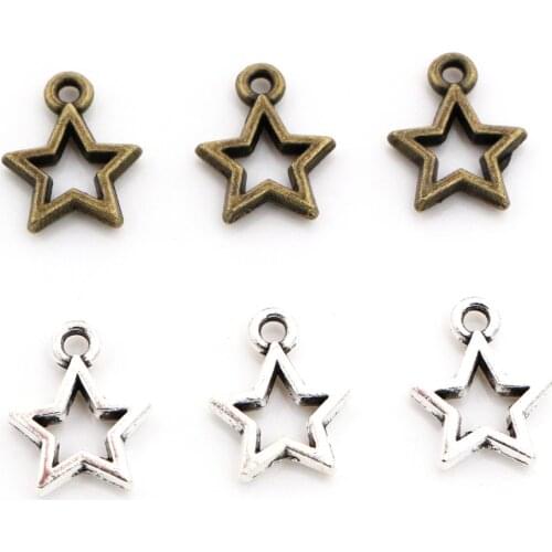 12x9mm 50pcs Antique Silver Plated and Bronze Plated Five-Pointed Star Style Handmade Charms Pendant:DIY for bracelet necklace