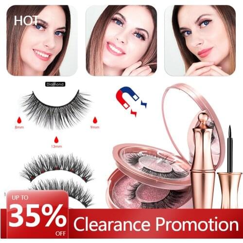 Double Layer Magnetic False Eyelashes Waterproof Magnetic Eyeliner Easy To Operate NO Glue Lashes Extension 2 Pairs with Tweezer