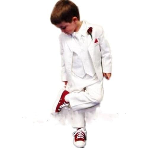 2021 Boys clothing White Jacket+Pants+Vest Page Boys Suits In Custom Size Party Prom New Tuxedos