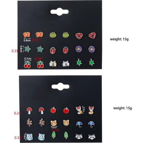 30 Pairs Stainless Steel Mixed Animals Heart Star Ladybug Bee Frog Mushroom Tree Daisy Umbrella Stud Earrings Set Kids