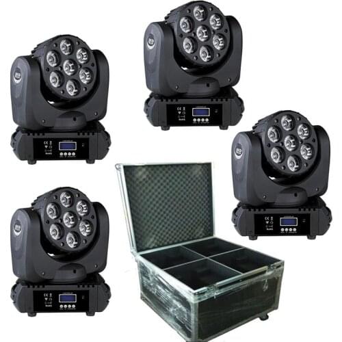 4pcs / 7X12W moving head beam light + flight case RGBW 4in1 DMX512 control moving head lights / professional stage dj equipment