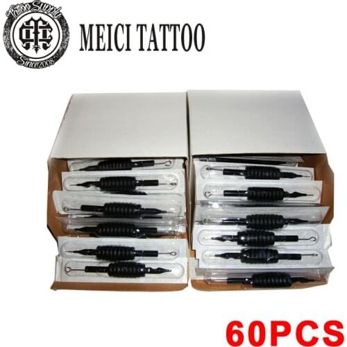 60 PCS Disposable Tattoo Machine Tubes 3/4" Grips Tips with Needles Assorted for Tattoo Gun Work Mix Sizes Kits - Black