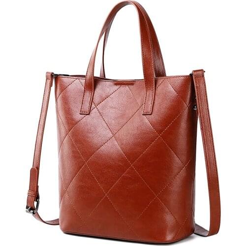 Big bag female bag embroidered handbag new fashion large capacity shoulder bag simple brand tote bag oil wax leather ladies bag