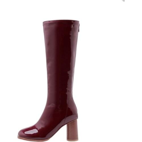 Big Size 9 10 11-17 boots women woman winter boots women women shoes botas Rear zipper round heel with bright leather