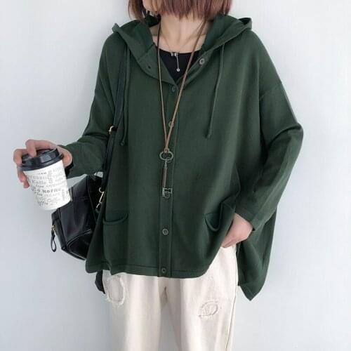 Oversized Loose Knitted Women Sweater Cardigan Winter New 2021 Hooded Pocket Batwing Sleeved Solid Female Outwear Coats Tops