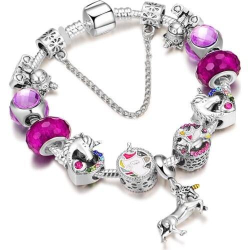 Pandoras Charm Alloy Dripping Unicorn Beaded Bracelet Female DIY New Purple Colorful Pony Bracelet