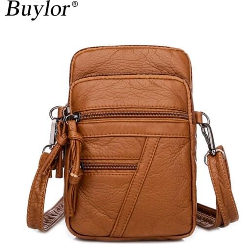 Buylor Retro Ladies Shoulder Bag Soft Pu Leather Mini Messenger Bag Casual Multiple Pockets Phone Bag Women Small Wallet