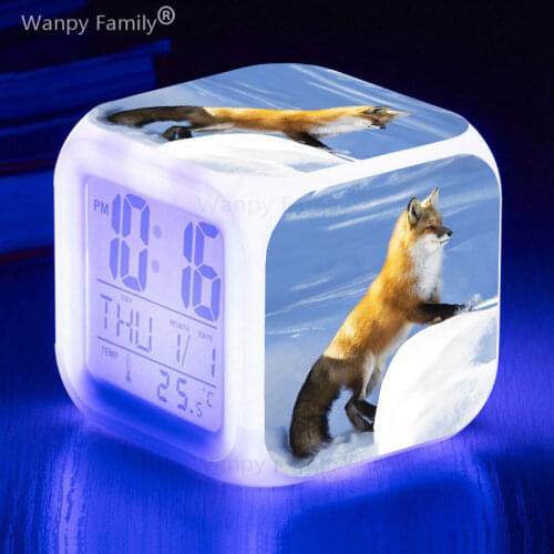 Sleeping Fox alarm clock 7 color changing luminous digital alarm clock kids birthday gift multifunctional LED electronic clock