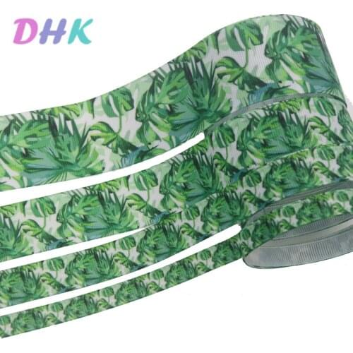 DHK 4 sizes options 10yards leafs flowers Printed Grosgrain Ribbon Accessory Hairbow Headwear Decoration DIY Wholesale B1994