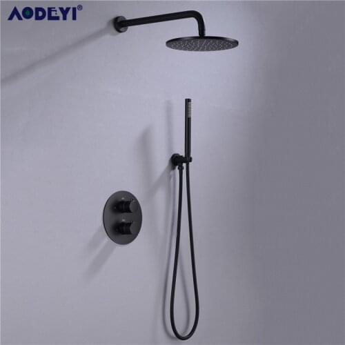 Brass Shower Faucets 8-12" Rainfall Shower Head Bathroom Shower Set Diverter 2 Functions Thermostatic Valve Shower System