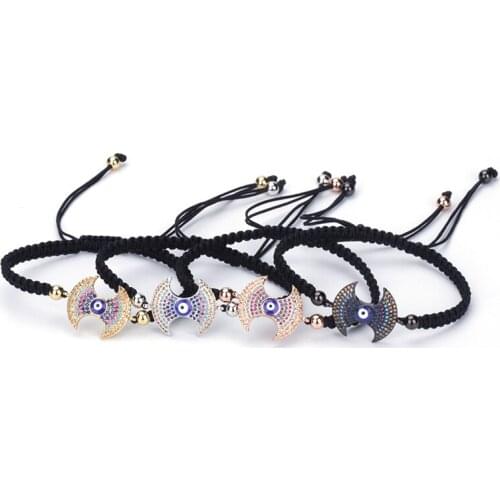 Brand Design Rose Gold Silver Black Color Ax Chopper hatchet Paved CZ Zirconia Beads Charm Braided Macrame Bracelet Unisex