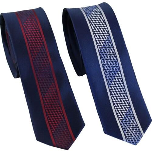 Coachella Ties Panel Plaids Stripes Necktie Microfiber Navy Blue Skinny Tie