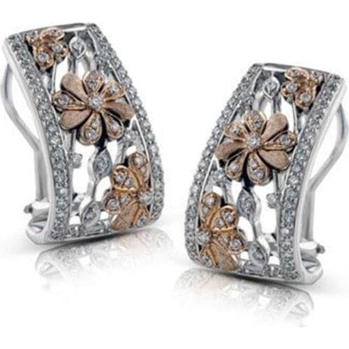 Hainon Fashion Flower Cubic Zirconia Hoop Earrings For Lovers Women Girls Gifts Jewelry Rose Gold/Silver Color Earrings