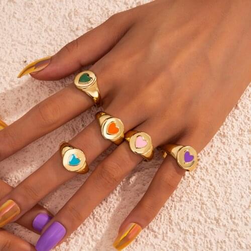 Ingemark Vintage New Colorful Ring for Women Glossy Dripping Love Peach Heart Rings Exquisite Wild Y2k Trend Aesthetic Jewelry